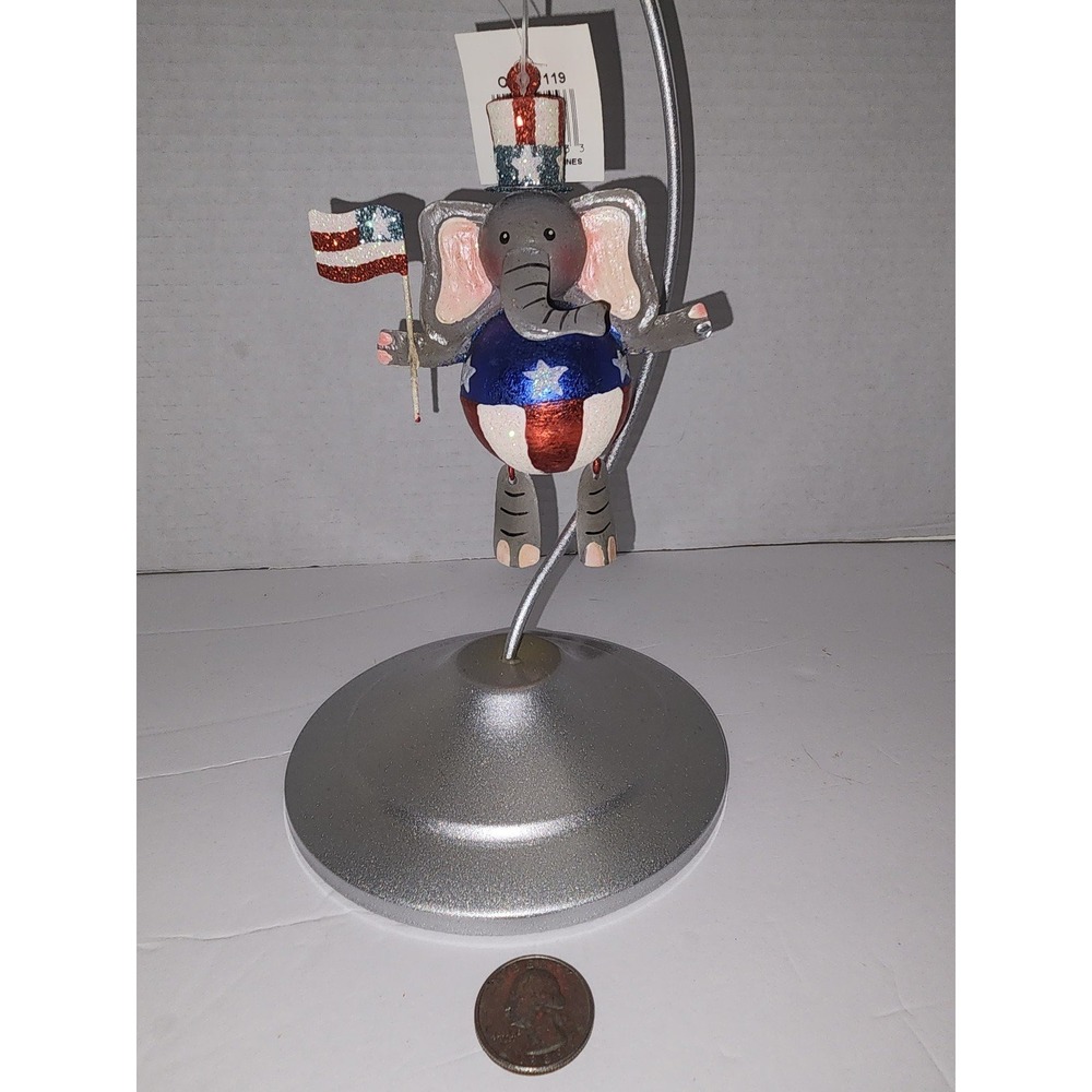 New Gallerie Ii Metal Elephant Christmas‎ Tree Ornament Patriotic USA
